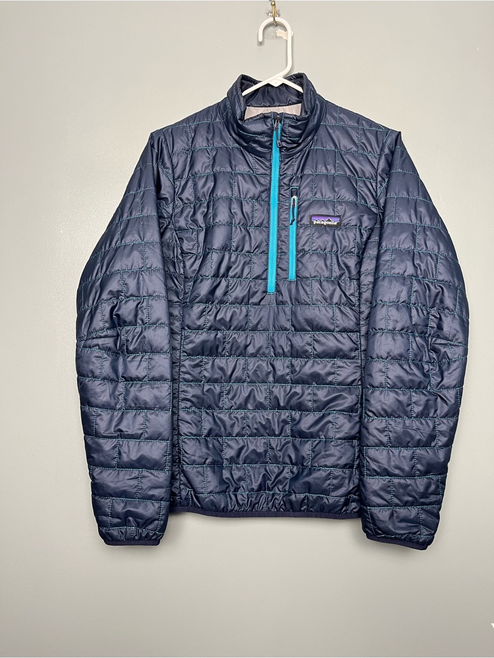 Patagonia Women’s Nano Puff Pullover Quilted Puffer Navy Teal 1/4 Zip Size M